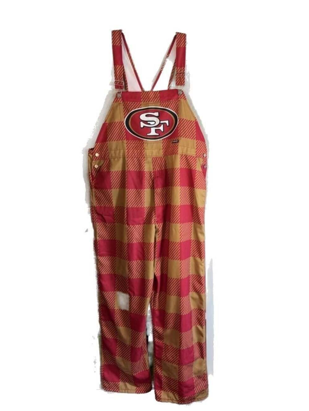 San Francisco 49ers Men’s Plaid Bib Overalls by FOCO, Size 2XL - Picture 3 of 8
